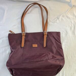 Roots Canada - Burgundy Tote Bag with Tan Straps w/ pockets